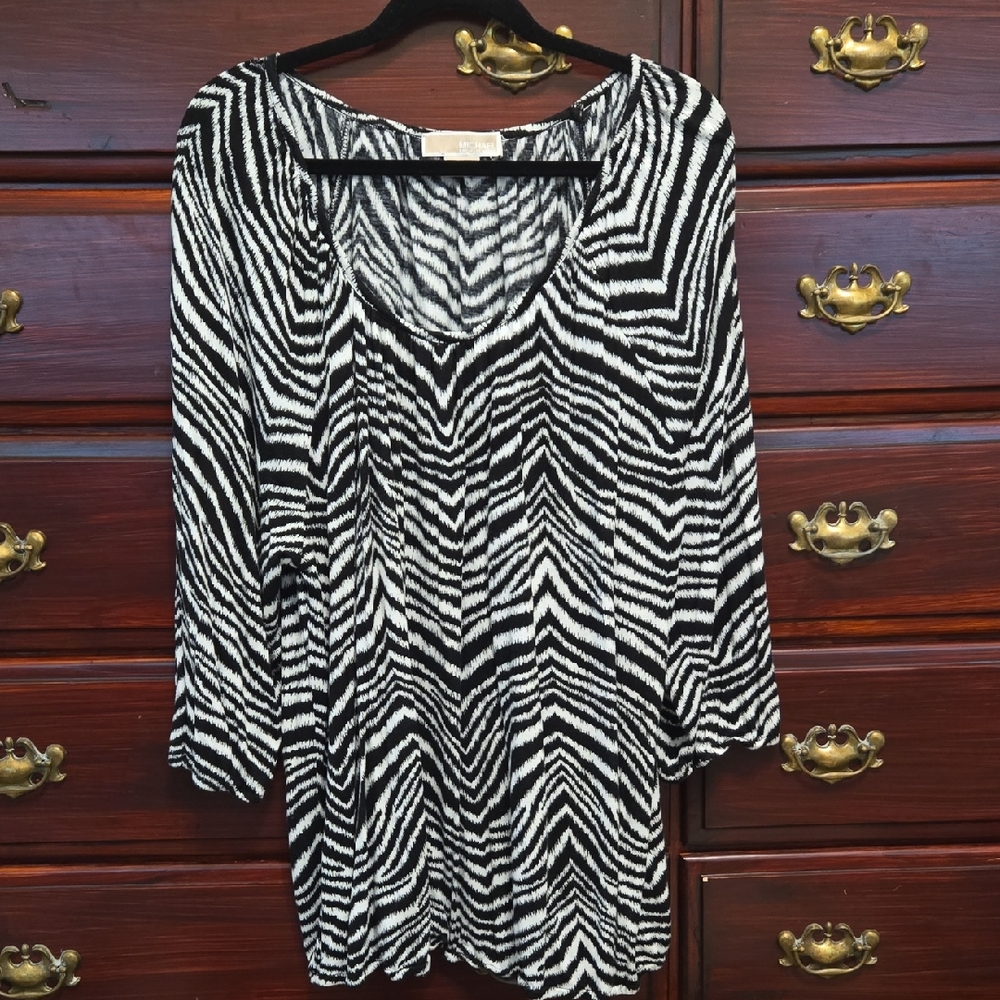 MICHAEL Michael Kors Black And White Zebra Patterned 3/4 Sleeve Top Size 3X